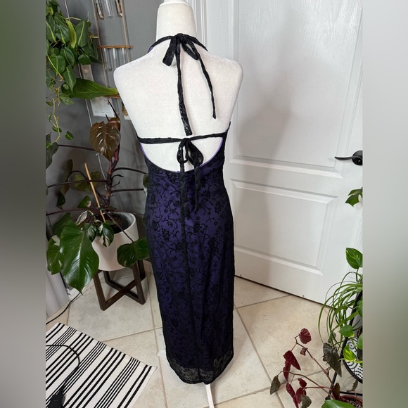 Byer Too Purple Halter Maxi Dress | Floral Burnout | Size M | USA Made - Picture 6 of 9